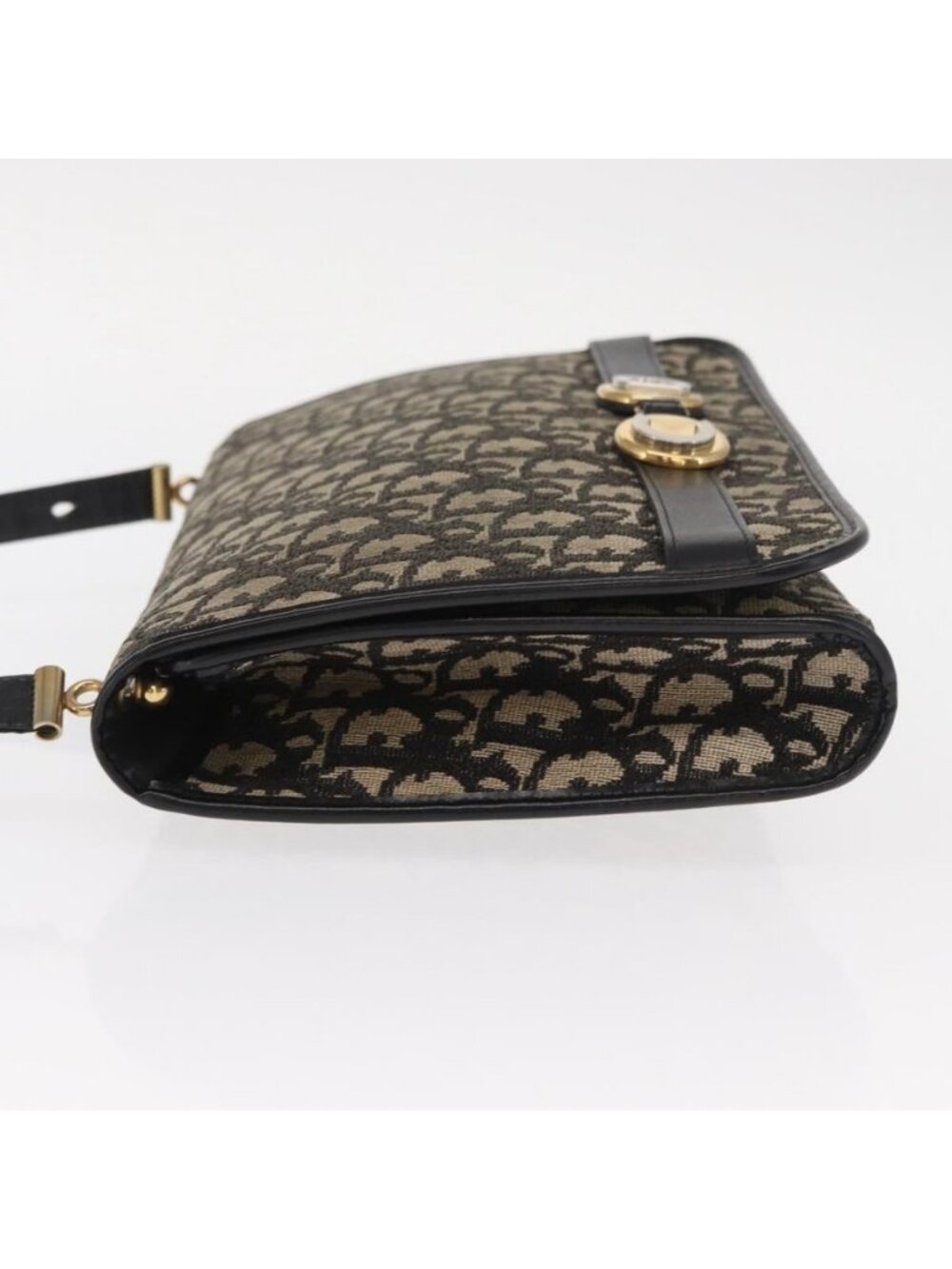 Authentic Christian Dior Trotter Canvas Shoulder Bag Black Gold - Picture 11 of 16